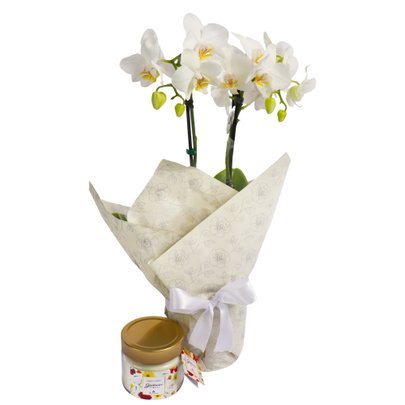 Vela Encontro Floral Giuliana Flores e Mini Orquídea Branca